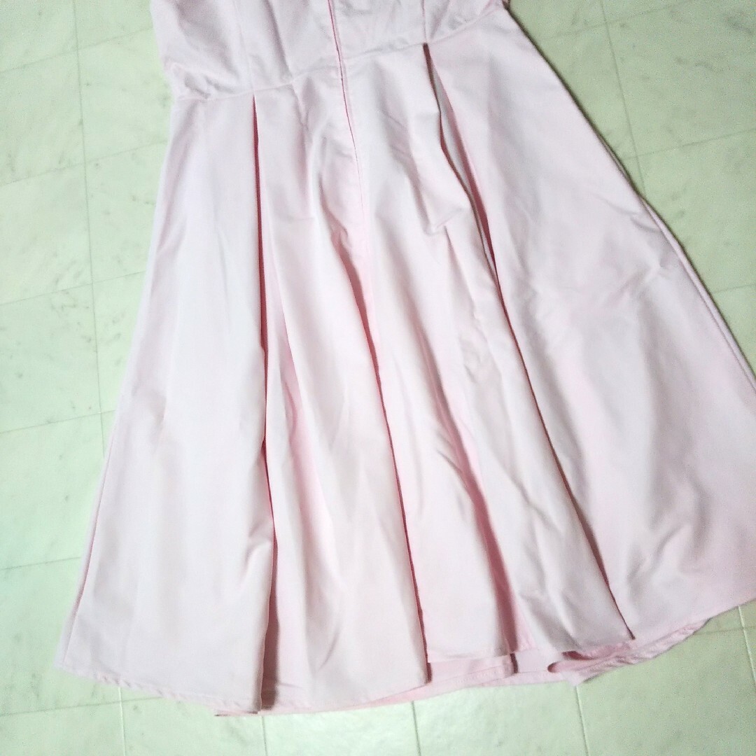 自作 ピンク フレアワンピース 大きいサイズ 膝丈 ノースリーブ ドレス お嬢様 レディースのワンピース(ひざ丈ワンピース)の商品写真
