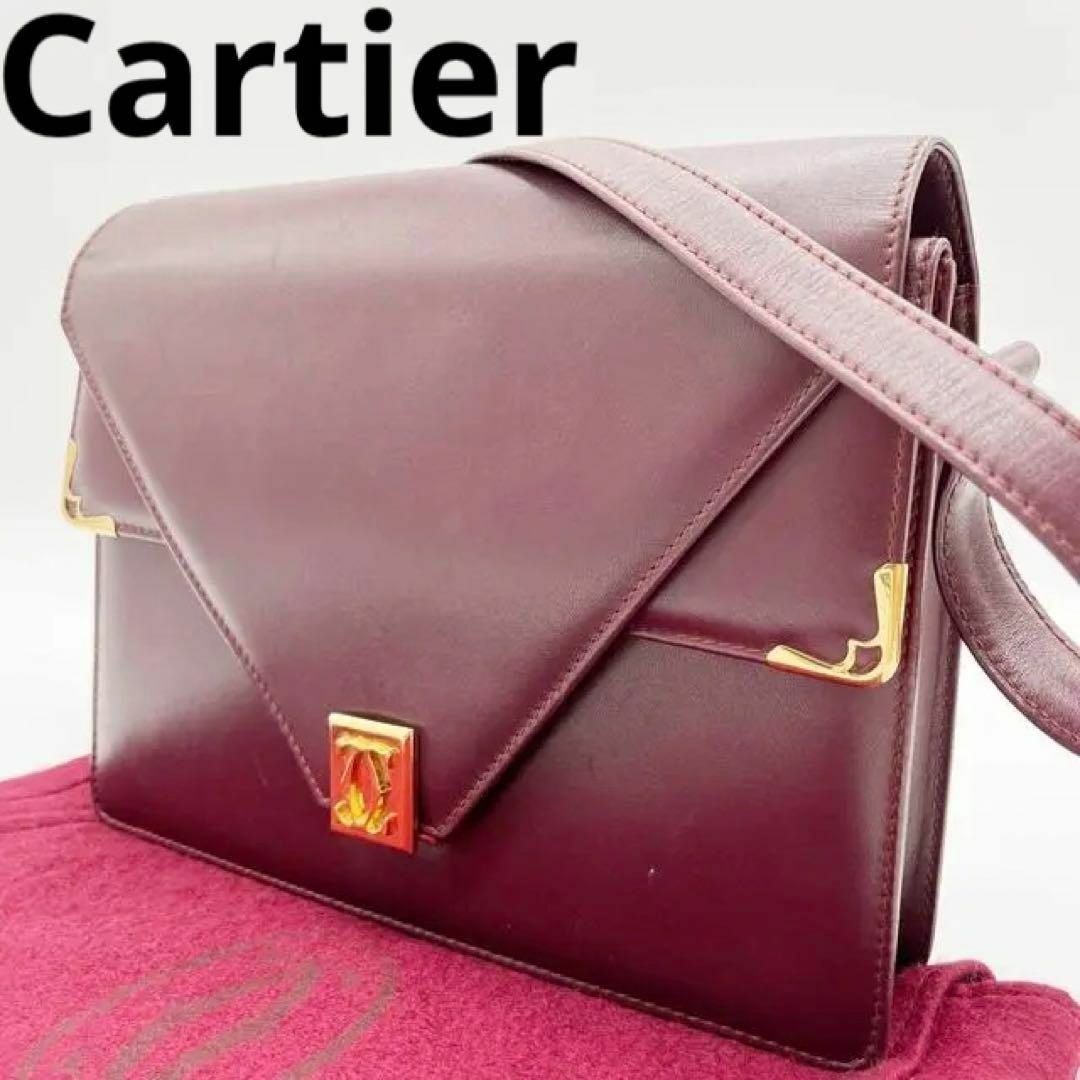 Cartier カルティエ マストラインWフラップ ショルダーバッグ ボルドー