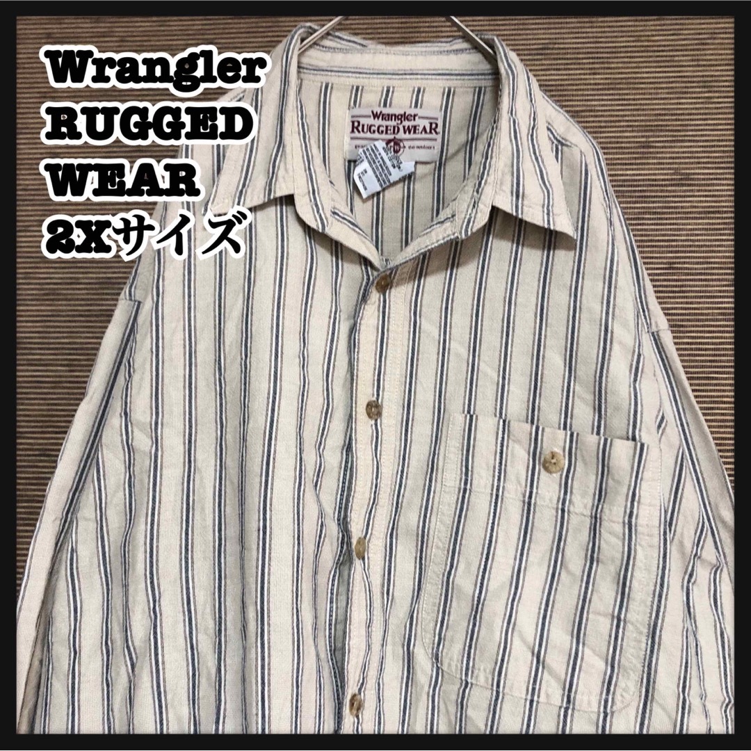 Wrangler(ラングラー)の【ラングラー】長袖シャツ　ワークシャツ　ベージュ　ストライプ　縦じま　綿43 メンズのトップス(シャツ)の商品写真