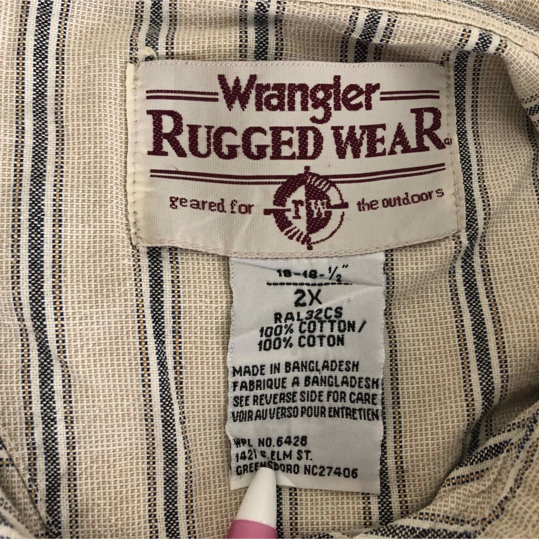 Wrangler(ラングラー)の【ラングラー】長袖シャツ　ワークシャツ　ベージュ　ストライプ　縦じま　綿43 メンズのトップス(シャツ)の商品写真