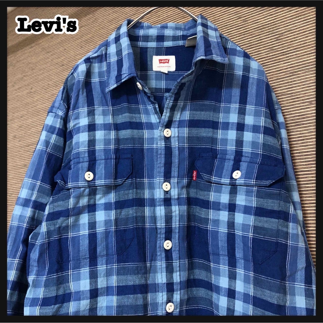 【リーバイス】長袖シャツ　チェック　ワークシャツ　ワンポイント紺色　赤タブ43 | フリマアプリ ラクマ