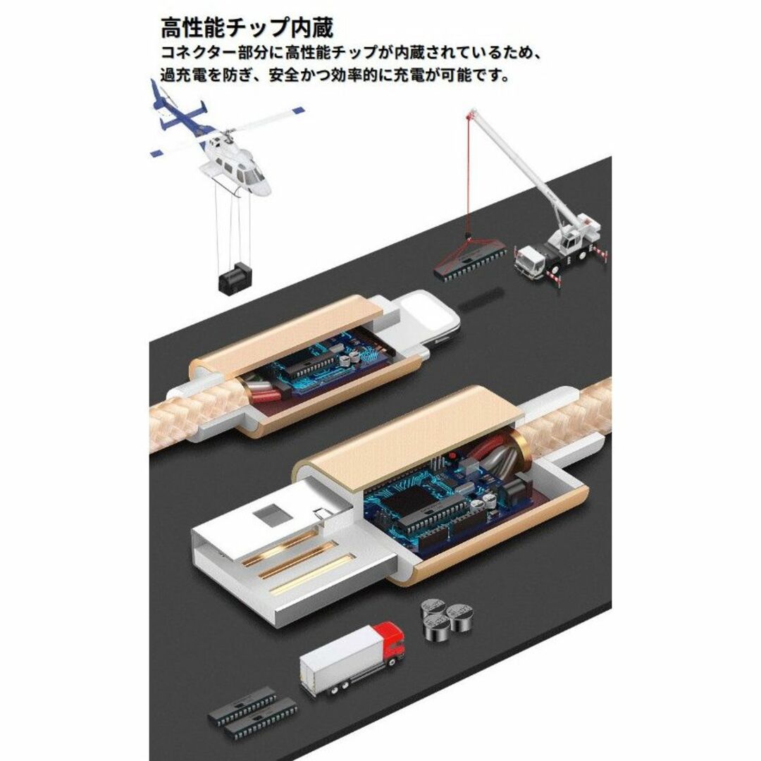 ライトニングケーブル iPhone充電コード 2m 2本 シルバー スマホ/家電/カメラのスマホアクセサリー(その他)の商品写真