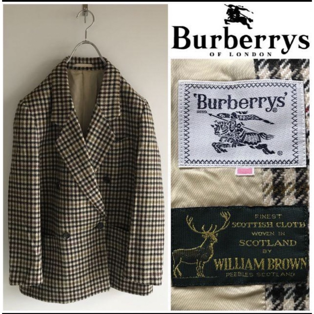 BURBERRY(バーバリー)の希少 オールドバーバリー 英国製生地使用 千鳥格子 ツイードダブルブレザー メンズのジャケット/アウター(テーラードジャケット)の商品写真