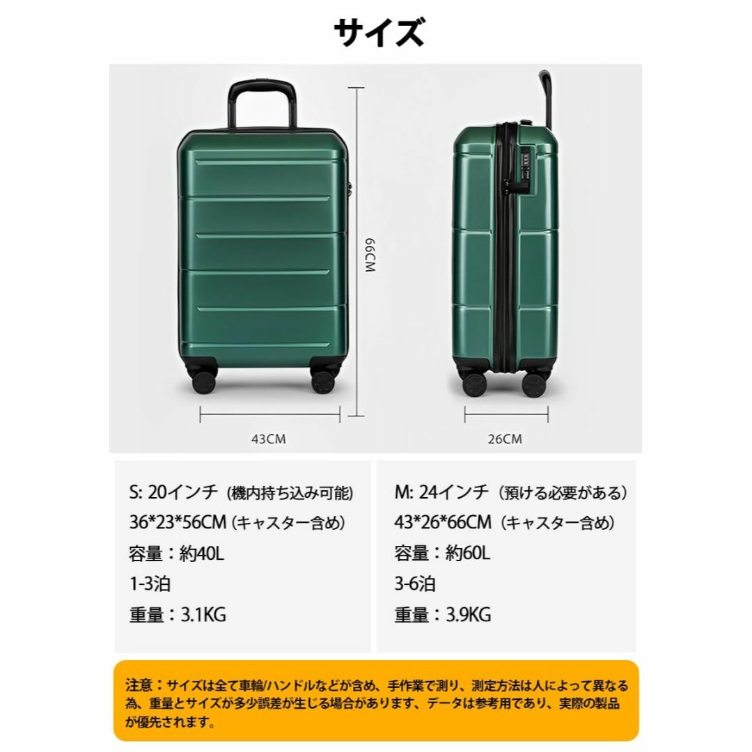 【色: Green】CXXQ スーツケース 機内持ち込み キャリーケース 軽量