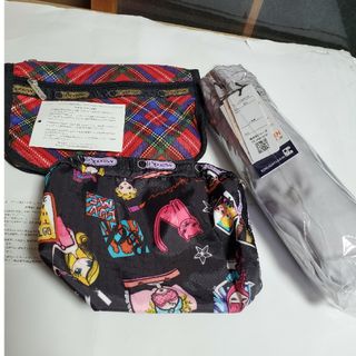 レスポートサック(LeSportsac)の新品 LeSportsac、ポ-チ、２ッ、新品、晴雨兼用傘、グレーレ-ス柄(ポーチ)