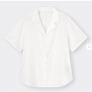 ジーユー(GU)のGu リネンブレンドオープンカラーシャツ(半袖) オフホワイト白(シャツ/ブラウス(半袖/袖なし))