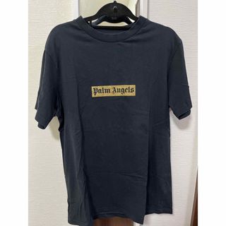 パームエンジェルス(PALM ANGELS)のPalmangels ボックスロゴTシャツ　ゴールド　ラメ　黒ブラック(Tシャツ/カットソー(半袖/袖なし))