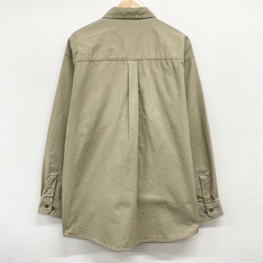 US古着 カーハート Carhartt ワーク シャツ 企業 ワッペン 長袖 サイズ：メンズ XL ビッグサイズ ベージュ【中古】