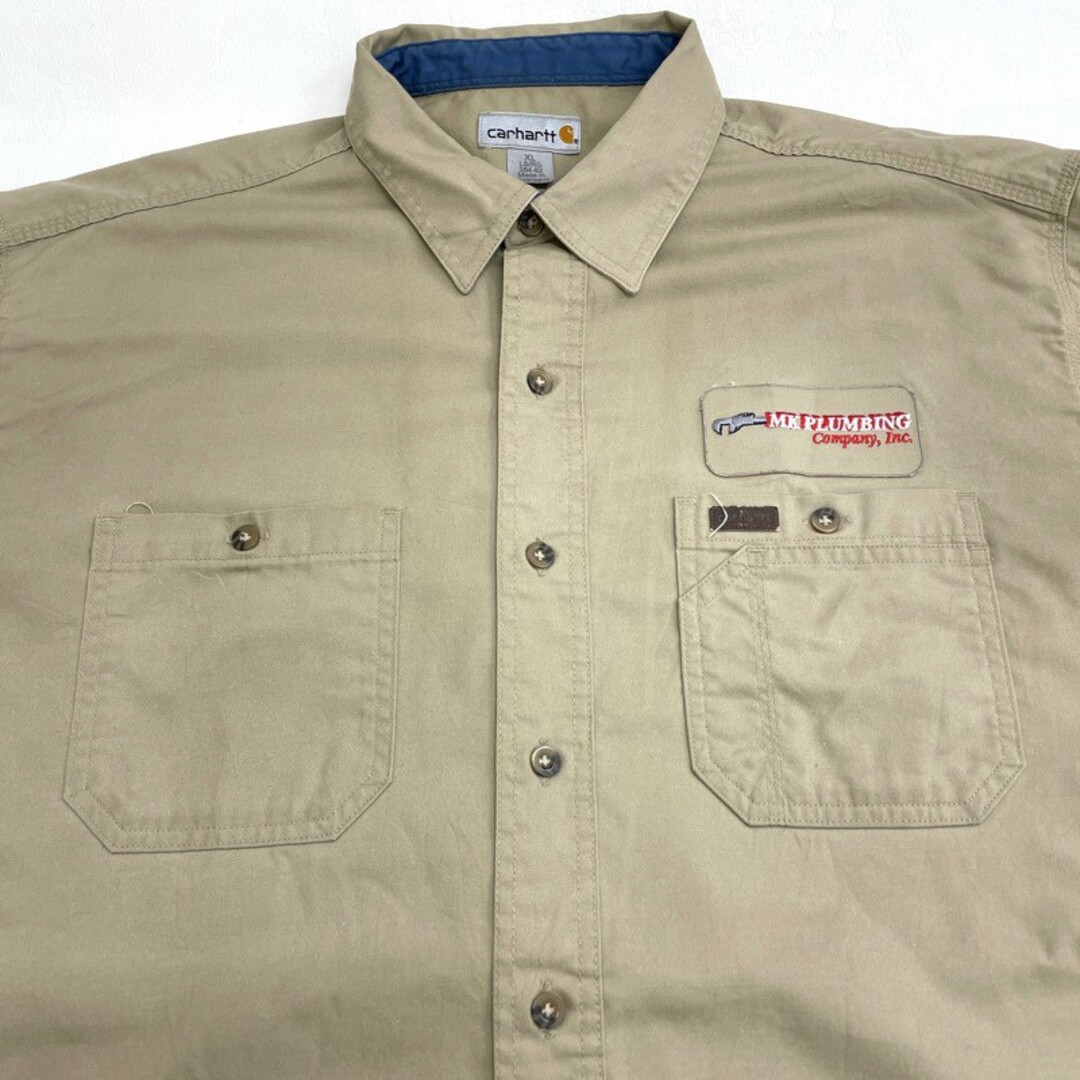 グレージュ メンズ ワーク XL ワッペン シャツ USA 90s 長袖