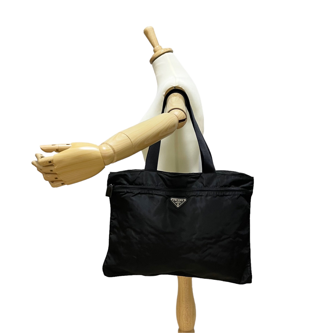 ✨良品 PRADA プラダ トートバッグ ブラック 黒 ナイロン レザー 肩掛け-