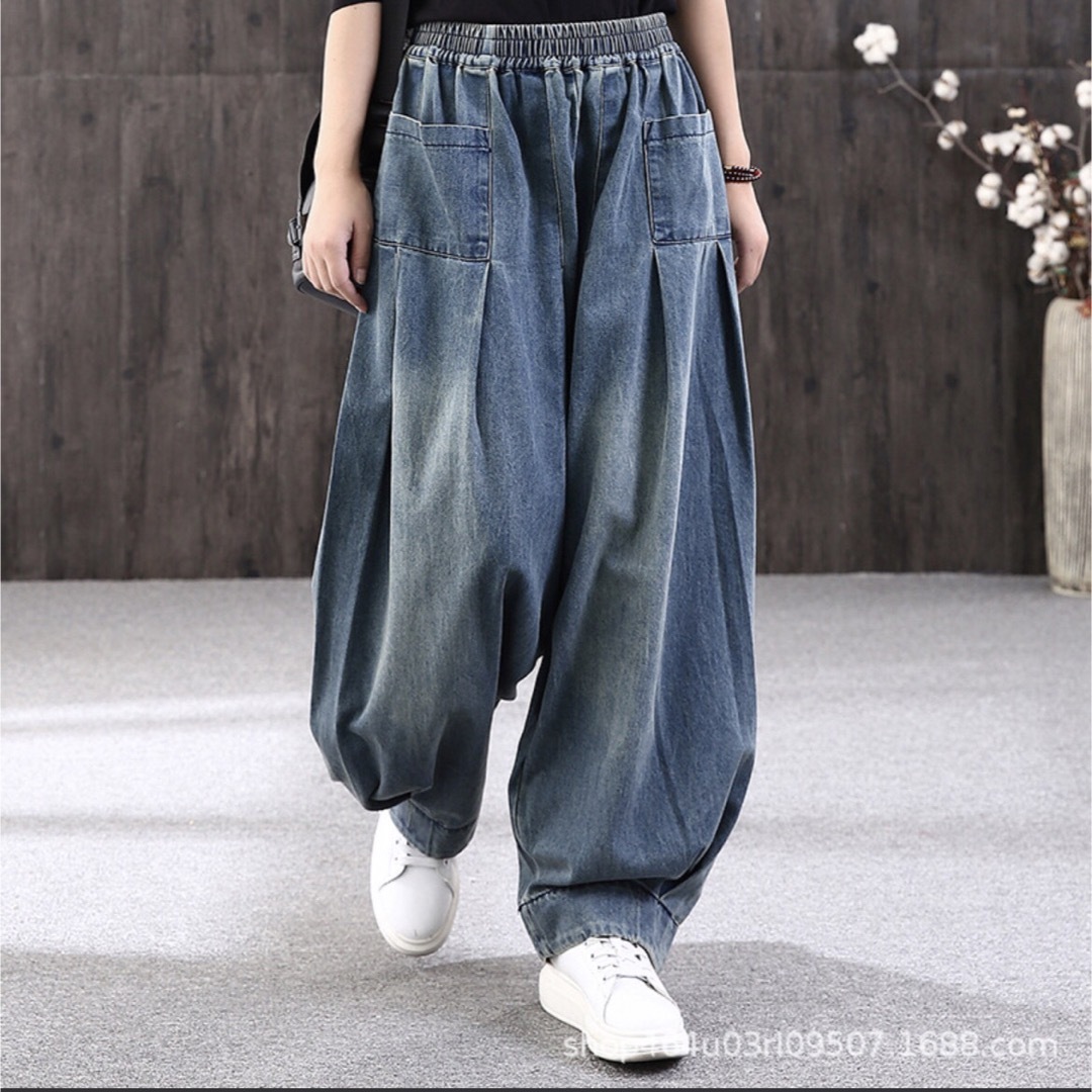 サルエルパンツ ワイドデニム 3XL ジーンズ 体型カバー ブルー サルエルパンツ ワイドデニム 3XL ジーンズ 体型カバー ブルー