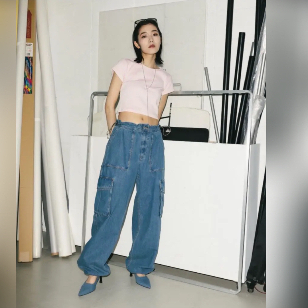 MICHI×SLY ミチ×スライ シャーリングウエストカーゴパンツ ブルーF新品