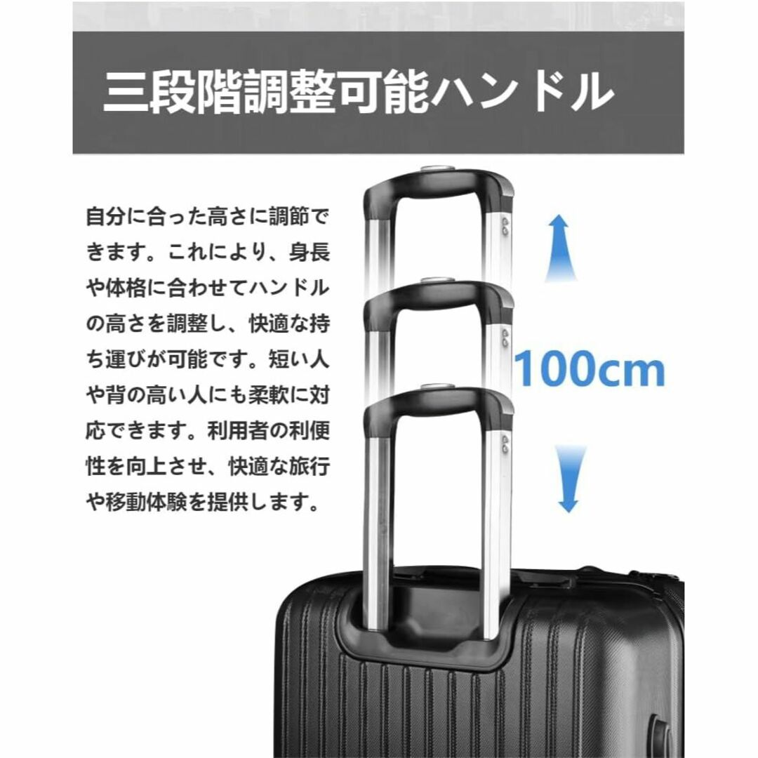 スーツケース Mサイズ キャリーケース TSAロック付 旅行出張 シルバー 3