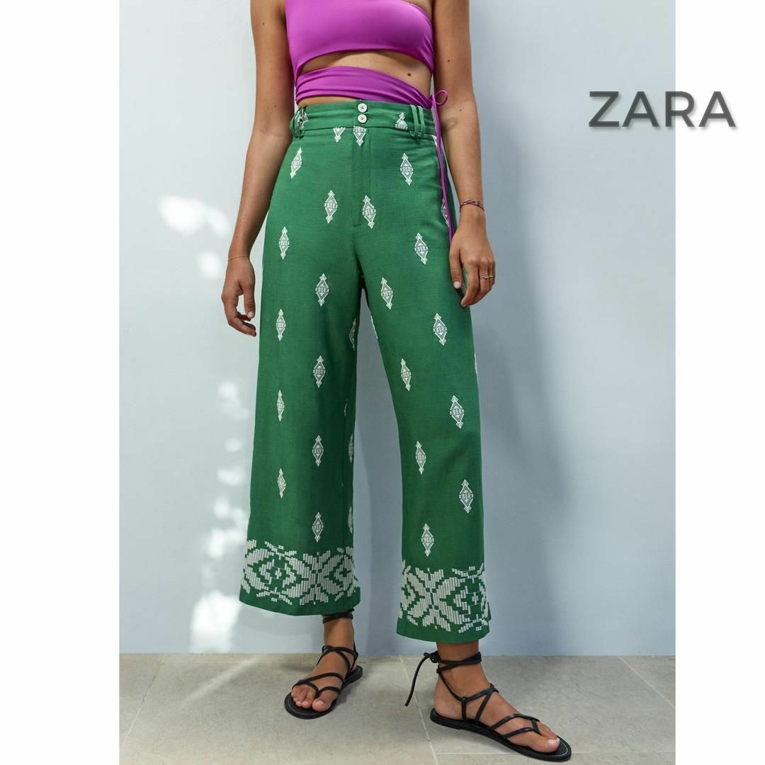 ZARA ザラ ジオメトリック柄 プリーツ パンツ S 美品 リゾート