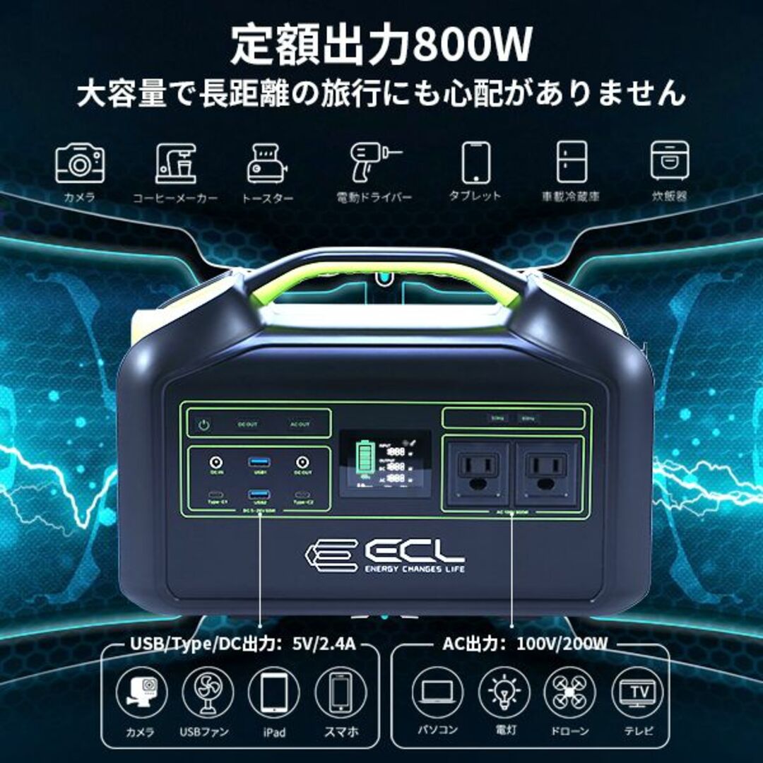 ポータブル電源 大容量 218400mAh/808.08Wh 出力800W ポータブル電源 大容量 218400mAh/808.08Wh 出力800W