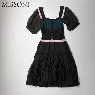 MISSONI ミッソーニ　ロングワンピース　ニット　パフスリーブ　プリーツ加工