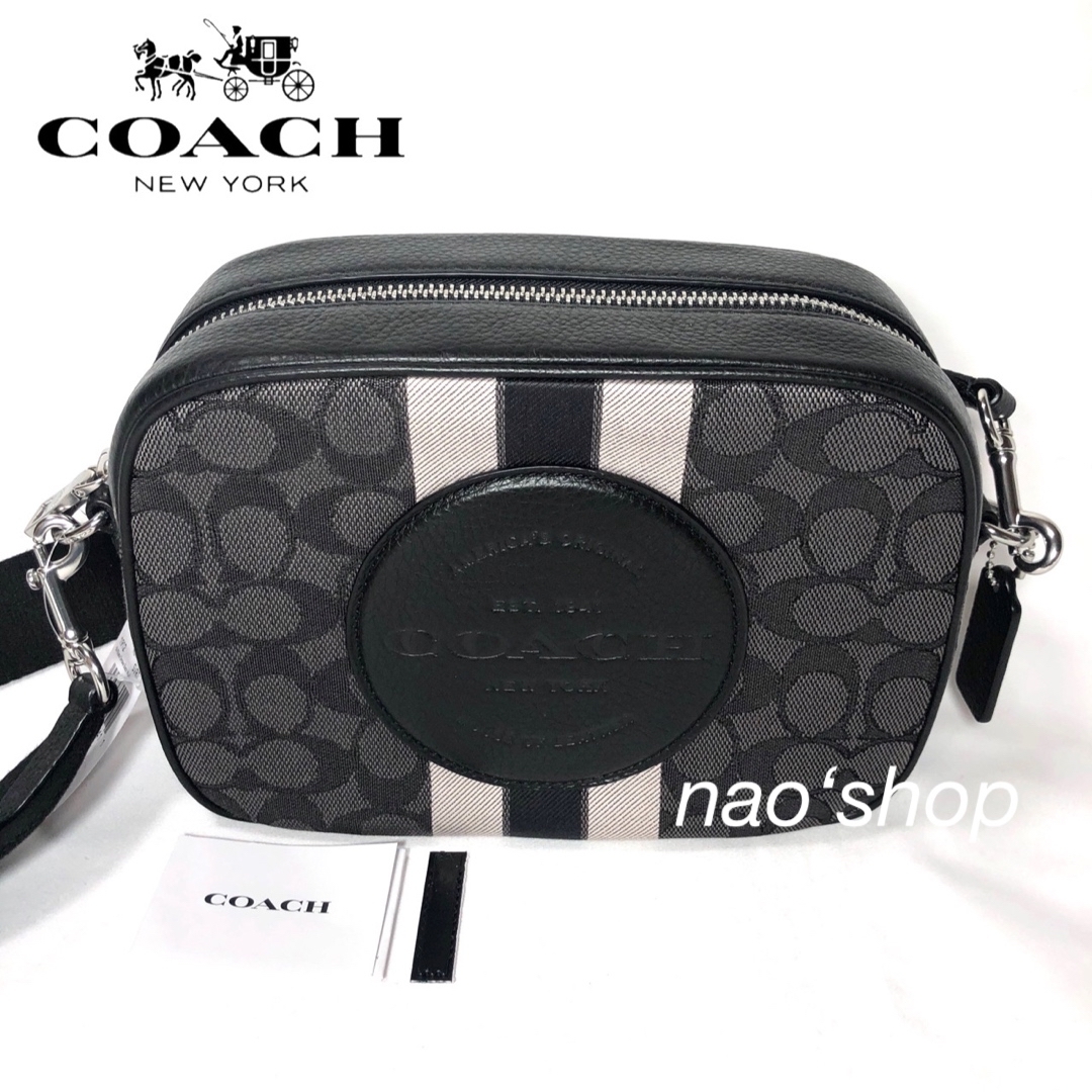 【新品】COACH ショルダーバッグ ストライプ パッチ ブラック