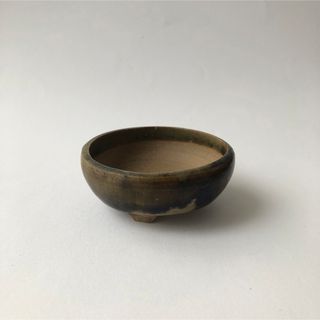 三津山健次 盆栽鉢 丸 茶/黒 切足 作家鉢 盆栽小鉢(陶芸)