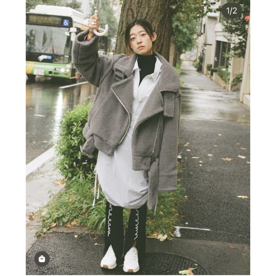 STUDIOUS(ステュディオス)のsoduk puff sleeve dress / white チェックワンピ レディースのワンピース(ロングワンピース/マキシワンピース)の商品写真