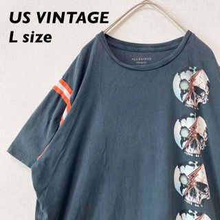 US古着　半袖Tシャツ　カットソー　プリントロゴ　スカル　骸骨　男女兼用　L(Tシャツ/カットソー(半袖/袖なし))