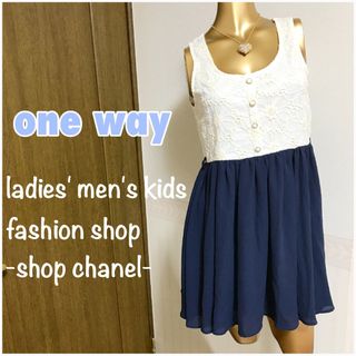 ワンウェイ(one*way)の新品■one way■鍵針編み切替シフォンワンピース/M(ミニワンピース)