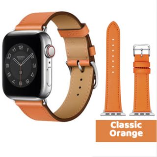 Apple Watch 合皮レザーバンド オレンジ ベルト アップルウォッチ(レザーベルト)