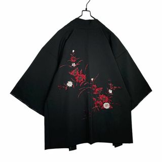 黒羽織 刺繍 光沢 花柄 絵羽織 着物 モード 羽織 ヨウジヤマモト 好きにも