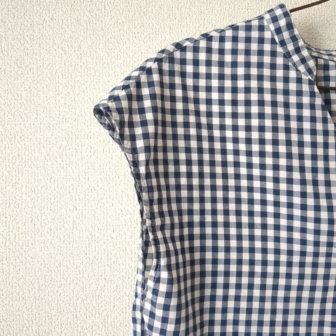 GU(ジーユー)の美品♪GU ジーユー ギンガムチェック シャツ ネイビー コットン100% レディースのトップス(シャツ/ブラウス(半袖/袖なし))の商品写真