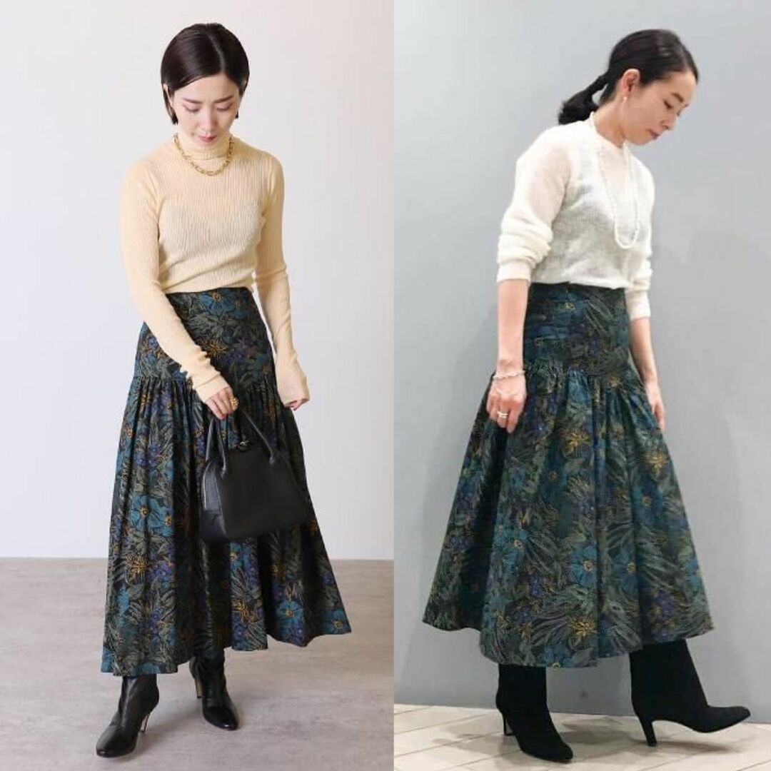 デザインVERMEIL par iena　ラインタッチフラワーギャザースカート