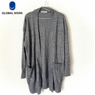 グローバルワーク(GLOBAL WORK)のGLOBAL WORK  フロントオープンカーディガン 杢グレー カシミヤ混 M(カーディガン)