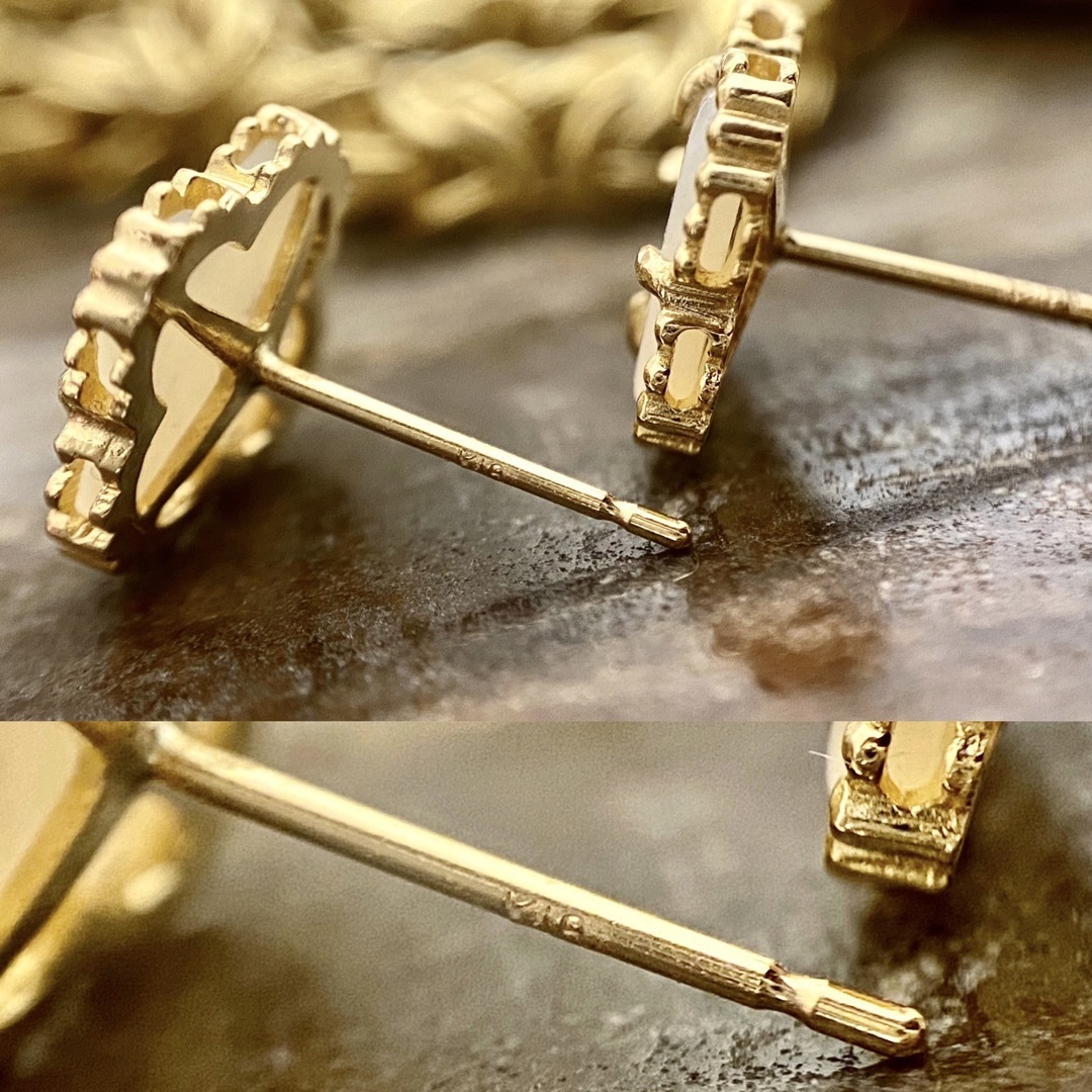 可愛いシェルピアス✨オリジナル白蝶貝クローバーピアス　k18YG