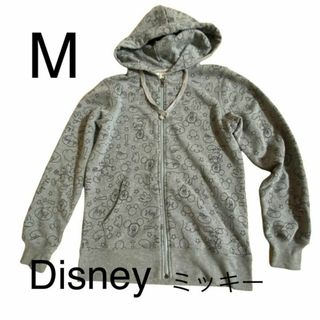 Disney ディズニー　ミッキー　パーカー　グレー　M 総柄(パーカー)