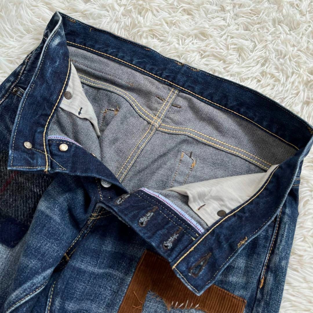 美品】TMT デニム パンツ ジーンズ パッチワーク リペア加工 本革レザー-
