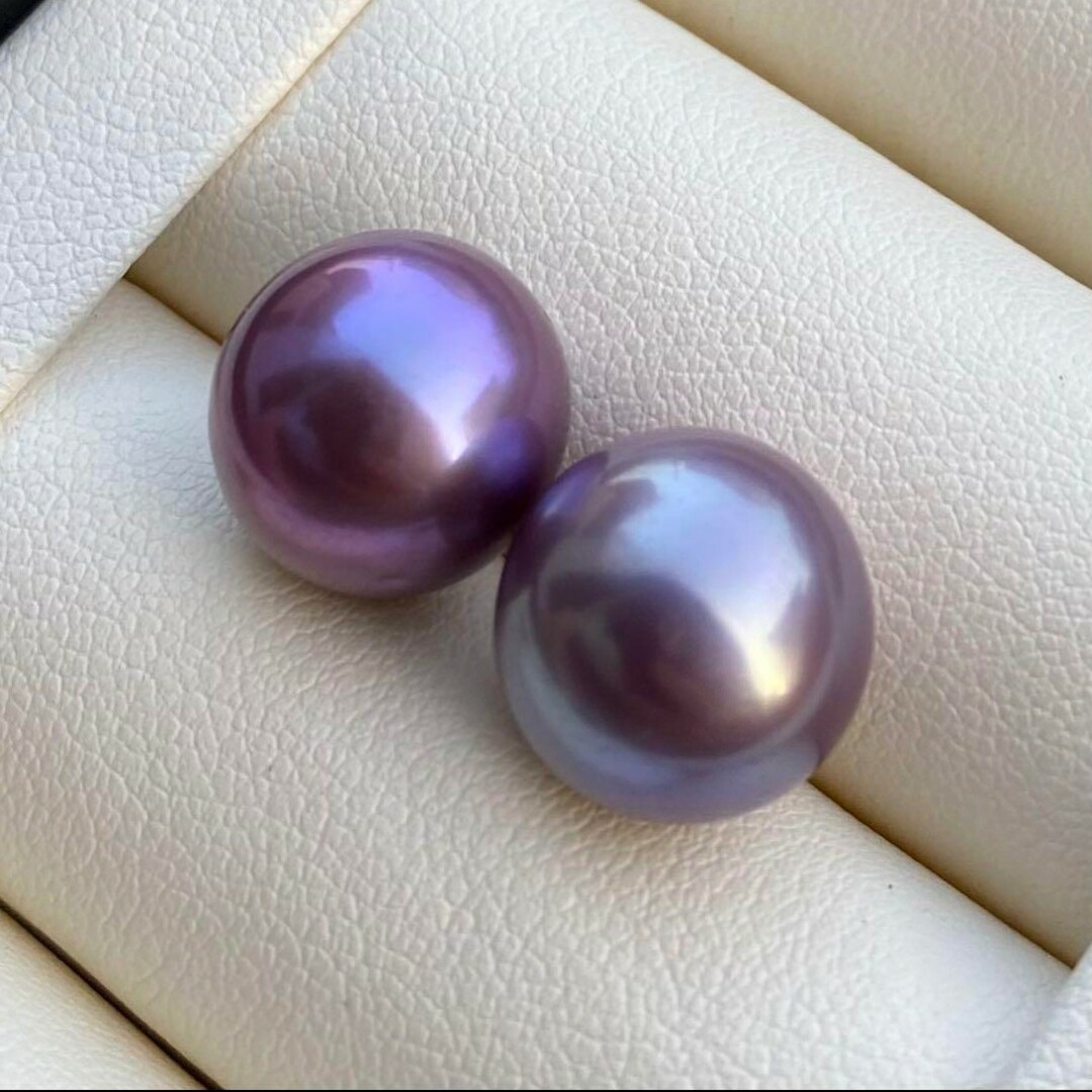 本真珠　淡水エジソンパールペアルース　紫ブルーP195