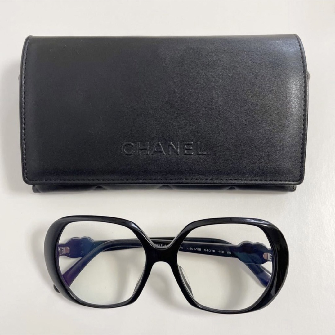 CHANEL シャネル ロゴ 伊達メガネ ブラック ココマーク ラインストーン