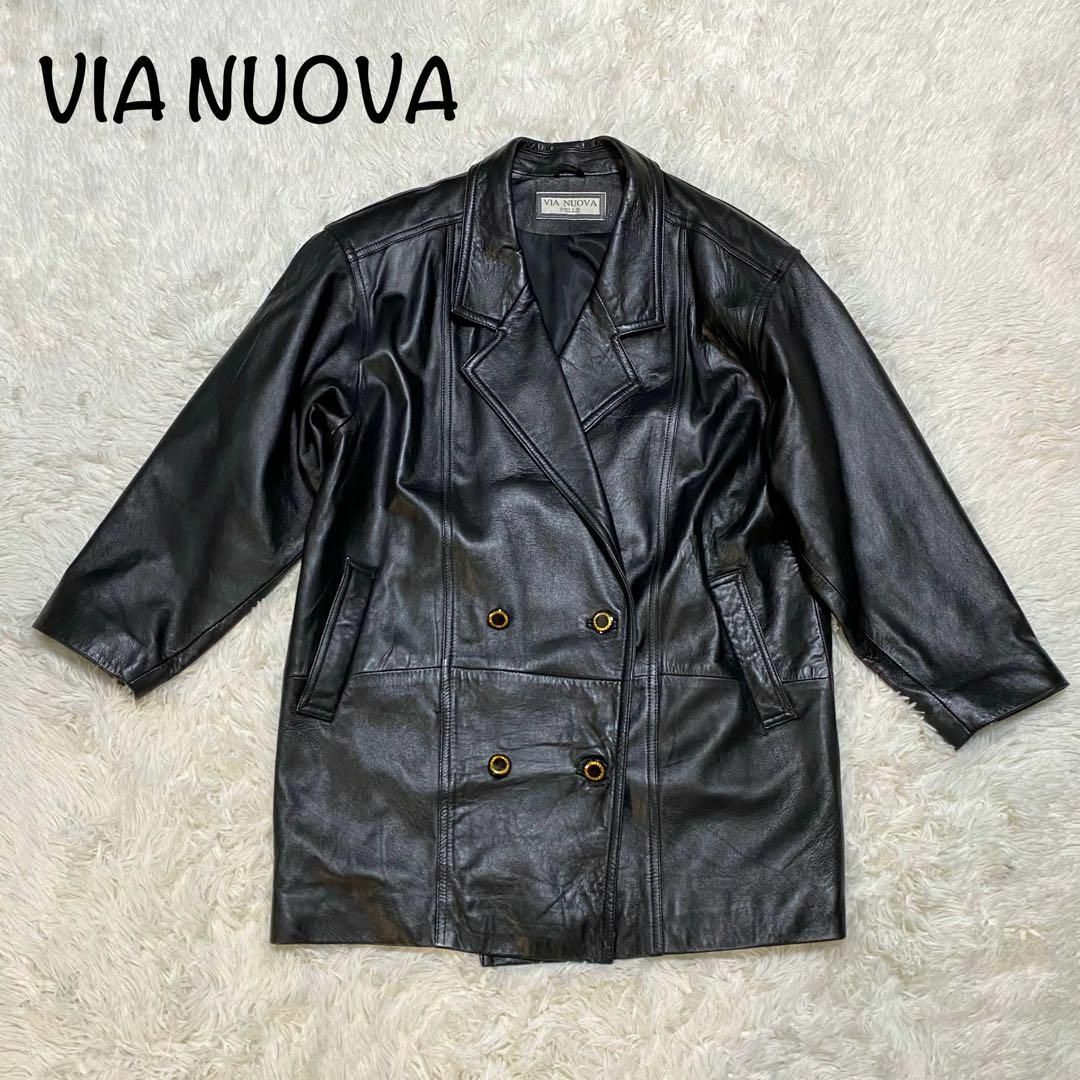 販売販売中 VIA NUOVA PELLE レザーコート 羊革 黒 univ-silkroad.uz