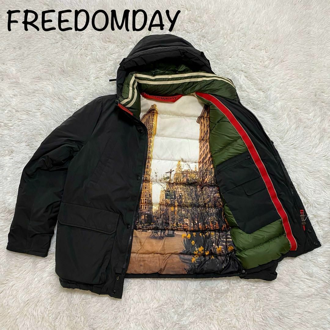 【レア】FREEDOMDAY フリーダムデイ　ダウンジャケット　ブラック　総柄のサムネイル