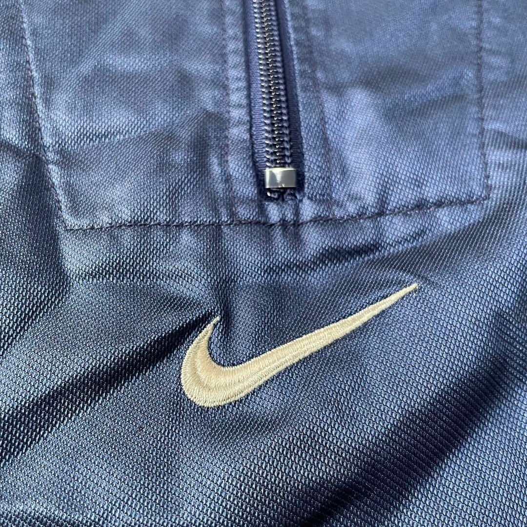 90s NIKE ナイキ ハーフジップ ナイロンジャケット L センターロゴ 紺 90s NIKE ナイキ ハーフジップ ナイロンジャケット L センターロゴ 紺