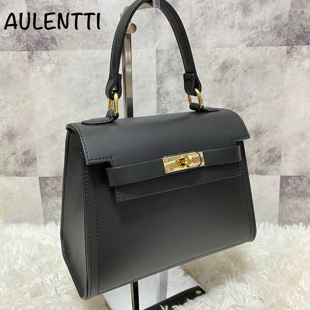 美品】AULENTTI ワンハンドルバッグ ブラック ゴールド金具 - ハンドバッグ