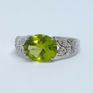 ペリドット　2.6ct　ダイヤモンド　K18WG　リング(リング(指輪))