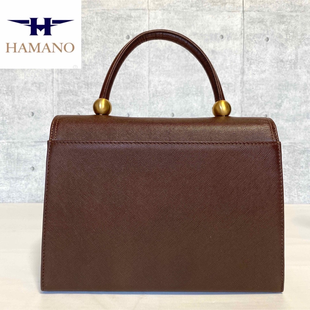 【極美品】HAMANO サフィアーノ ダークブラウン ゴールド金具 ハンドバッグ