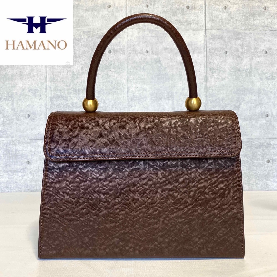 【極美品】HAMANO サフィアーノ ダークブラウン ゴールド金具 ハンドバッグ