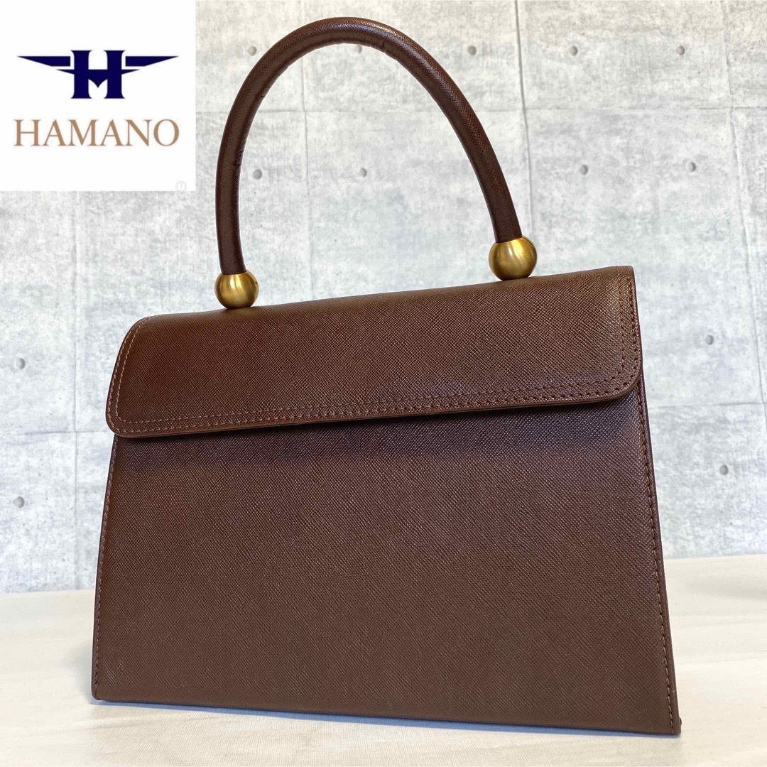 【極美品】HAMANO サフィアーノ ダークブラウン ゴールド金具 ハンドバッグ