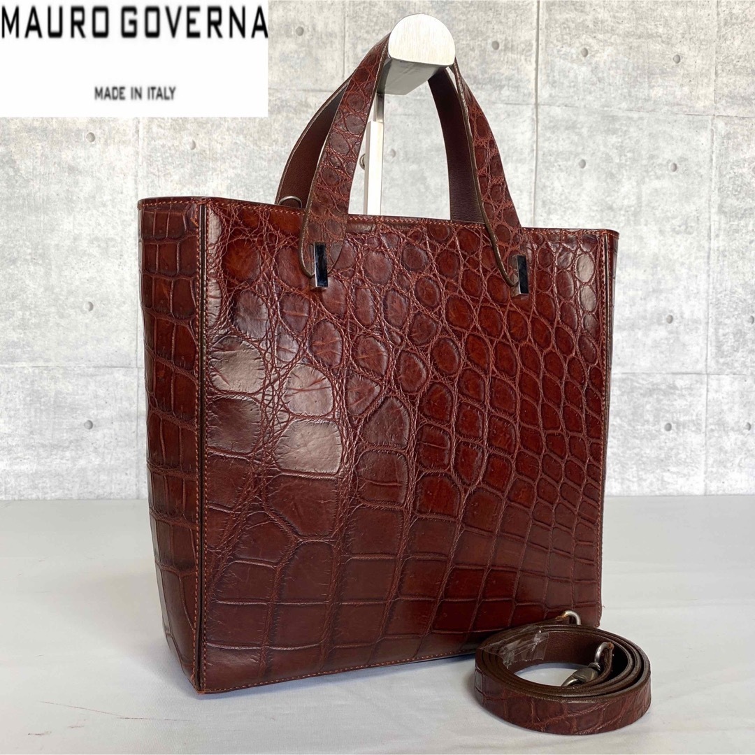 美品】MAURO GOVERNA マットクロコ ブラウン 2WAYハンドバッグ