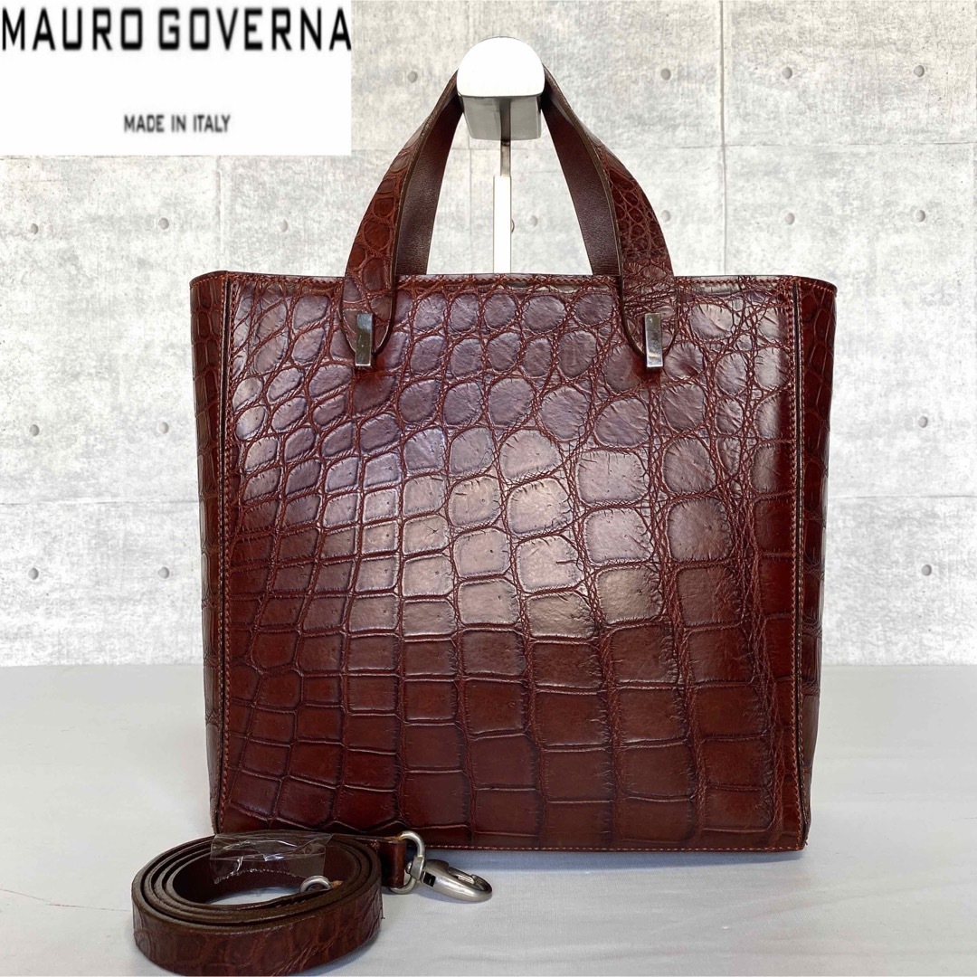 美品】MAURO GOVERNA マットクロコ ブラウン 2WAYハンドバッグ