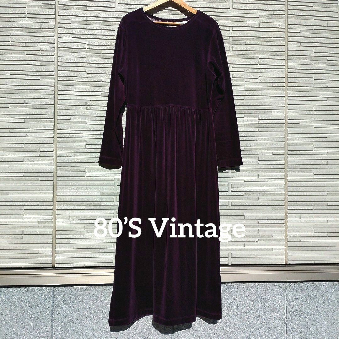 【80'S・Vintage】SIMPLE PURPLE VELOUR DRESS