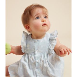 プチバトー(PETIT BATEAU)のプリントワンピース＆ブルマセット　ハイビスカス　袖フリル　2点セット　Ａライン(ワンピース)