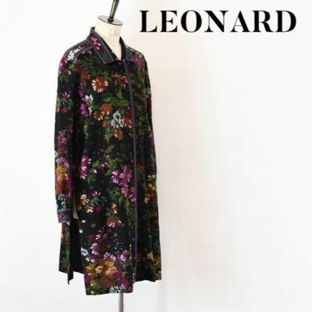 LEONARD☆レオナール☆長袖ワンピース☆花柄☆黒