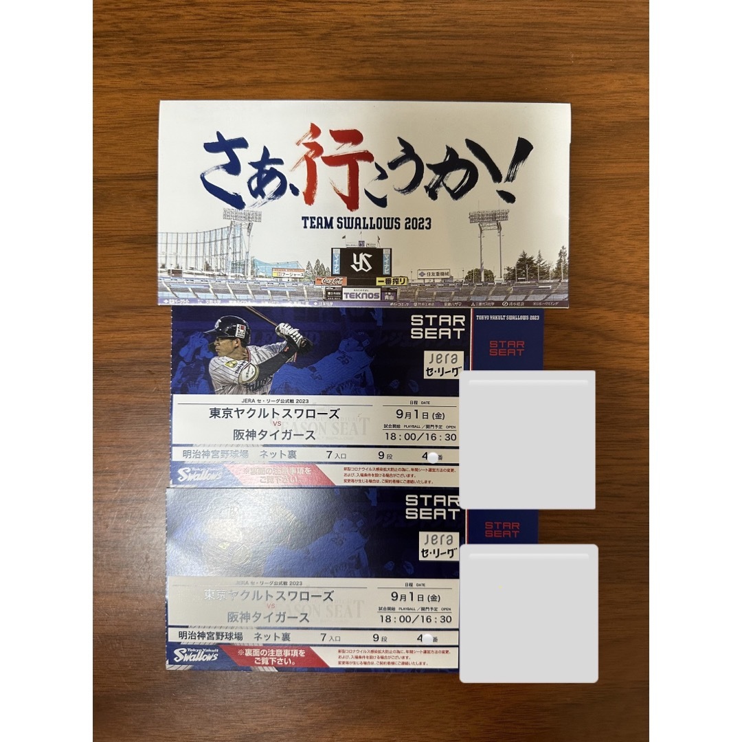 9／１ ヤクルト対阪神タイガース バックネット裏9列目 ペアチケット ...