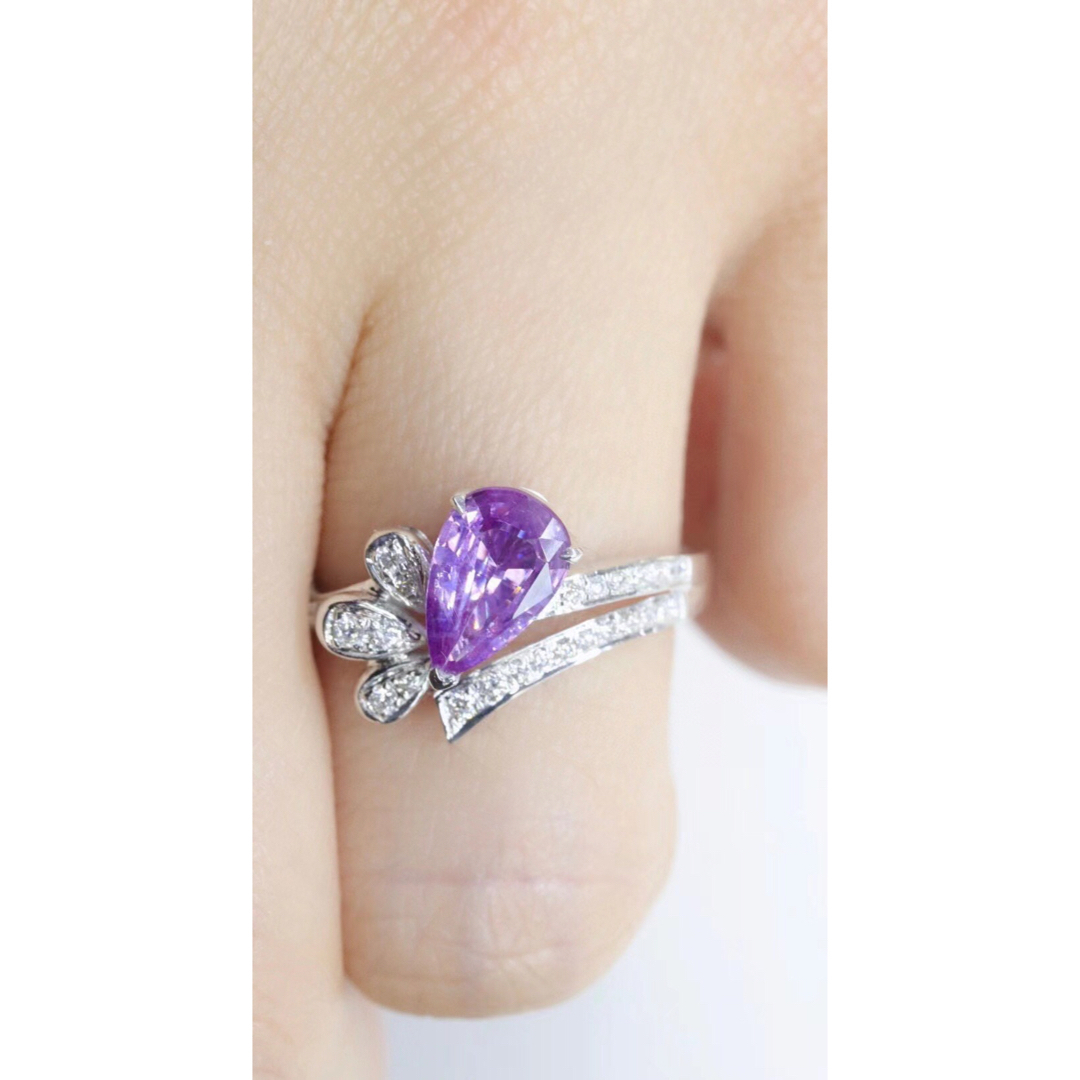 天然 パープル サファイア ダイヤ リング1.29ct k18 f